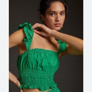 Anthropologie Maeve tiered Kelly Green Taffeta top
